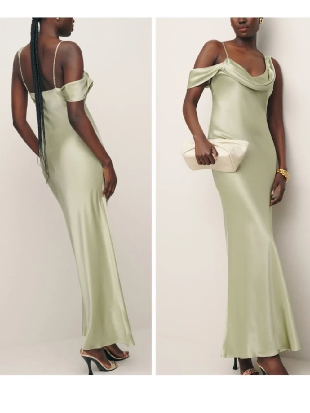 Reformation Ronda Silk Gown in Dried Herbs - Sage Green size 10 - Picture 2 of 8